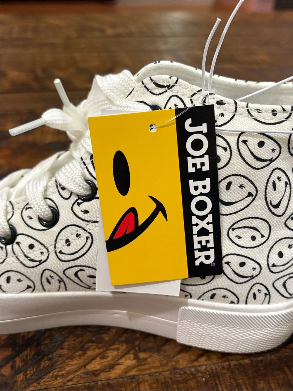 Joe Boxer White Canvas High-Top Sneakers with Black Smiley Pattern